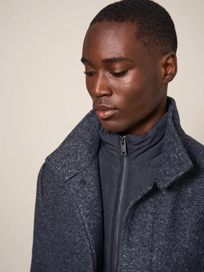 Men COATS and JACKETS White Stuff Horsholm Wool Funnel Coat Charcoal Grey