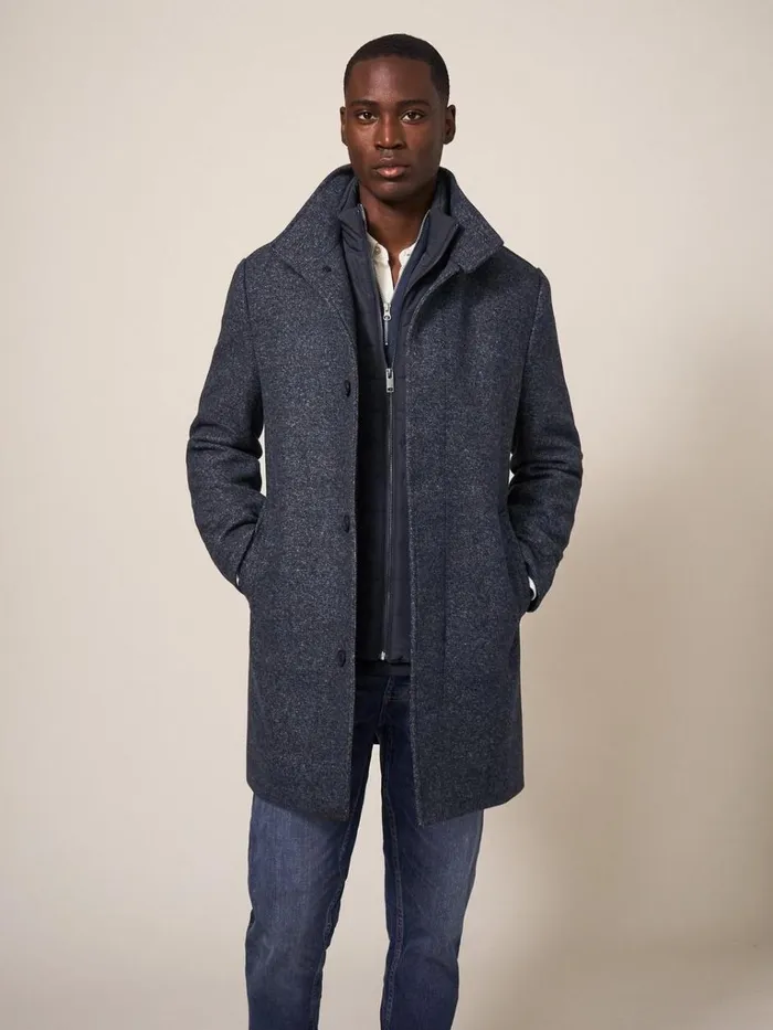 Men COATS and JACKETS White Stuff Horsholm Wool Funnel Coat Charcoal Grey Men COATS and JACKETS White Stuff Horsholm Wool Funnel Coat Charcoal Grey