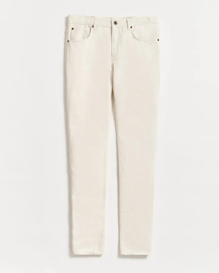 Men Cotton Linen 5 Pocket Pant Eggshell Billy Reid Bottoms