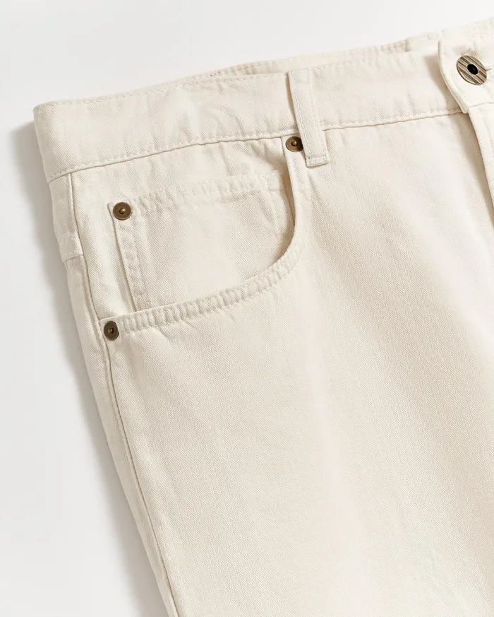 Men Cotton Linen 5 Pocket Pant Eggshell Billy Reid Bottoms