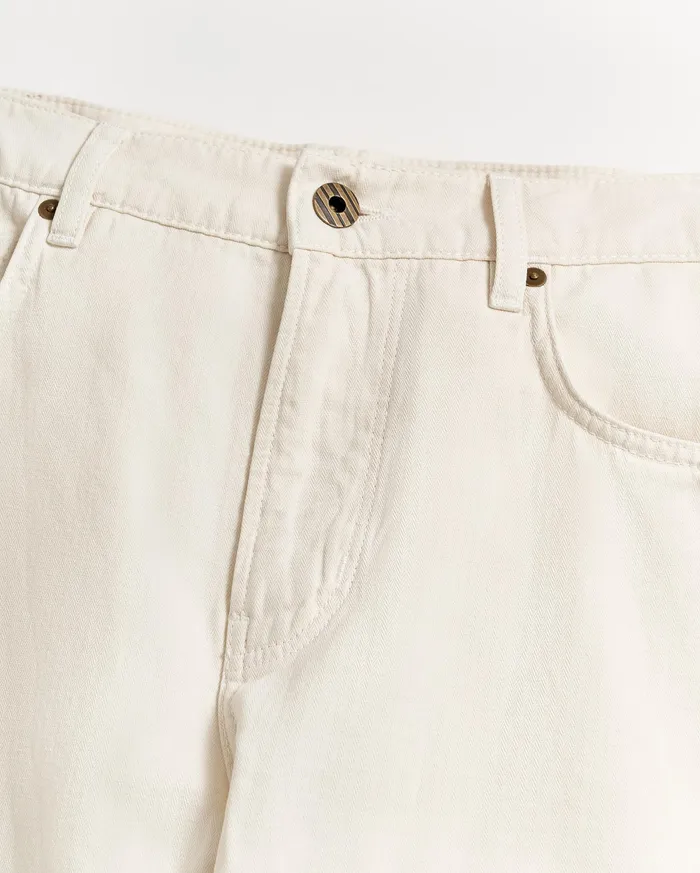 Men Cotton Linen 5 Pocket Pant Eggshell Billy Reid Bottoms
