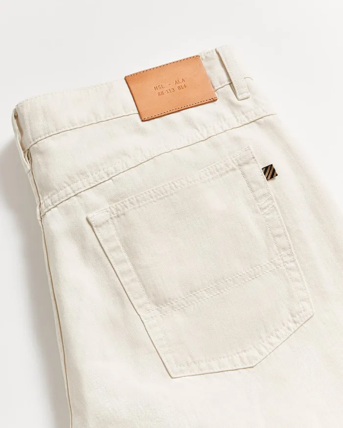 Men Cotton Linen 5 Pocket Pant Eggshell Billy Reid Bottoms