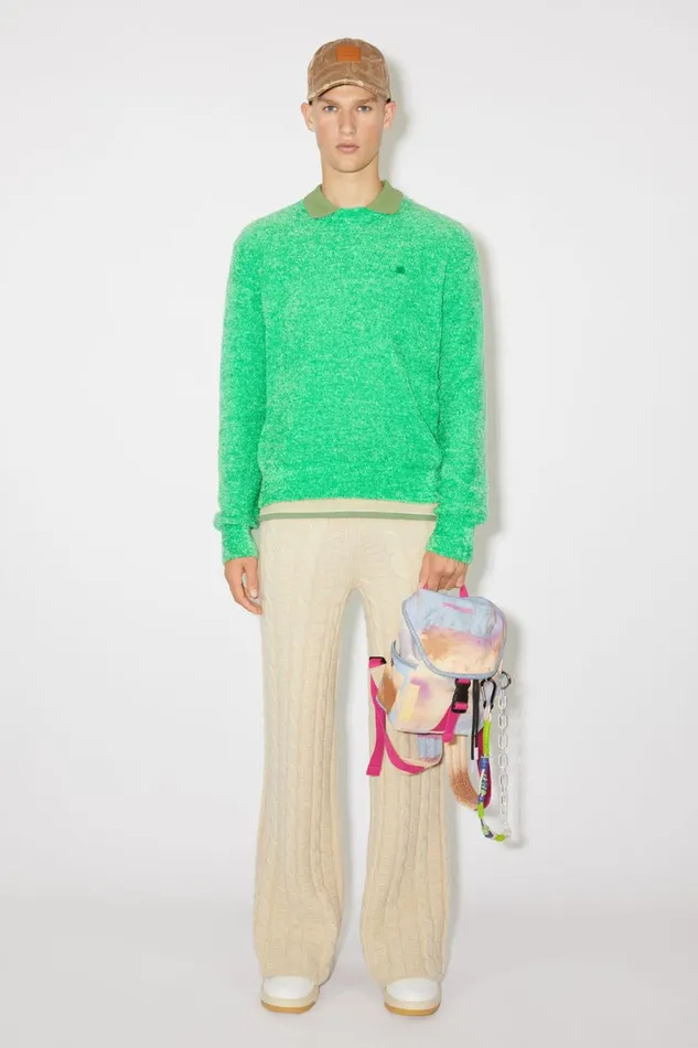 Men Crew Neck Knit Jumper Bright Green Acne Studios Knitwear