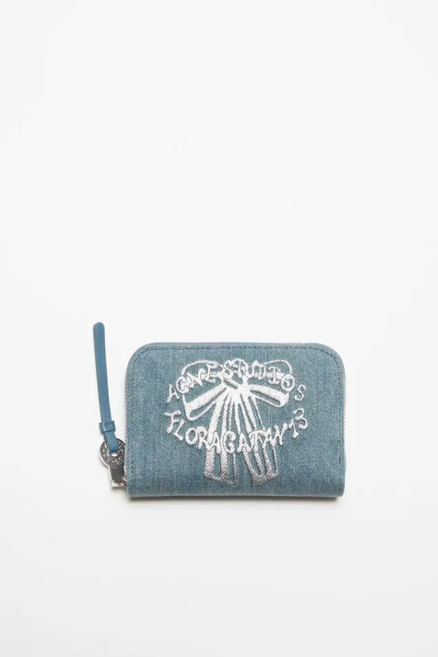 Men Denim Zip Wallet Dusty Blue Acne Studios Small Leather Goods