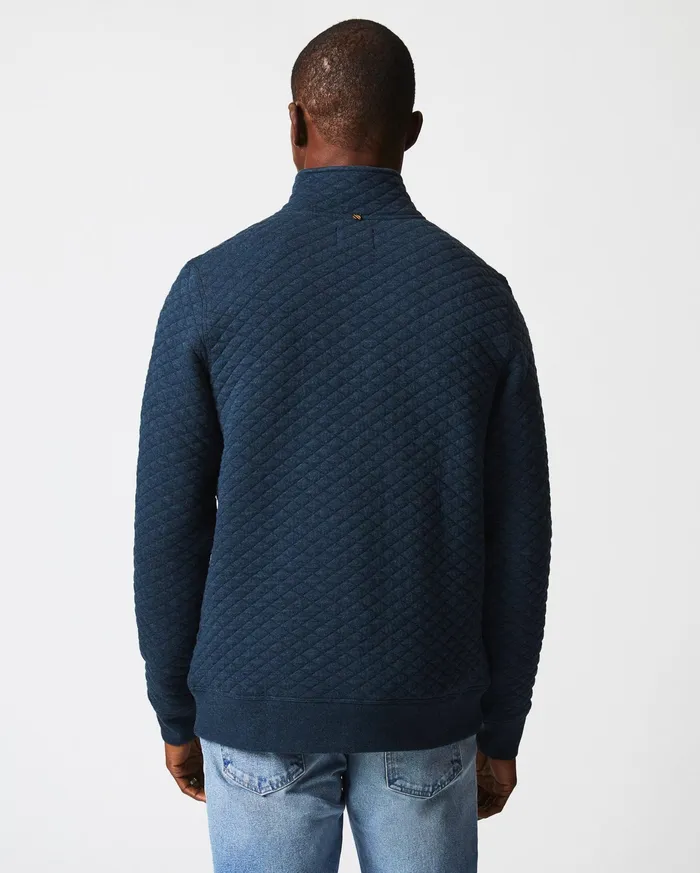Men Diamond Quilt Half Zip Carbon Blue Billy Reid Sweaters and Sweatshirts