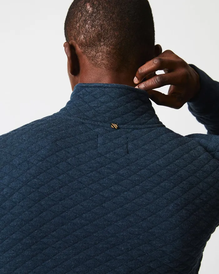 Men Diamond Quilt Half Zip Carbon Blue Billy Reid Sweaters and Sweatshirts