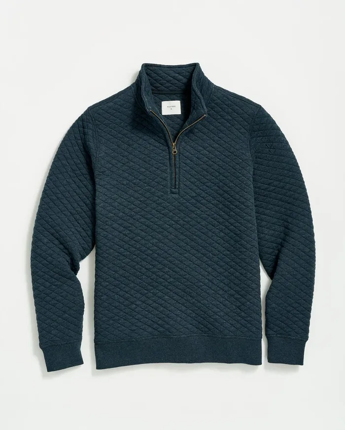 Men Diamond Quilt Half Zip Carbon Blue Billy Reid Sweaters and Sweatshirts
