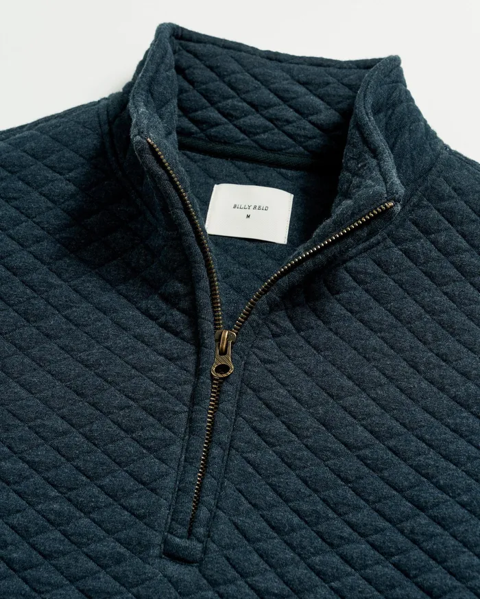 Men Diamond Quilt Half Zip Carbon Blue Billy Reid Sweaters and Sweatshirts