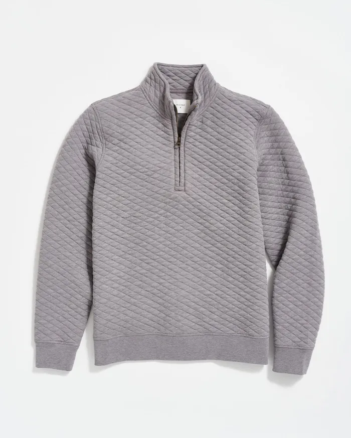 Men Diamond Quilt Half Zip Medium Grey Billy Reid Sweaters and Sweatshirts