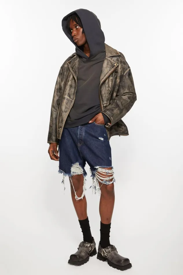 Men Distressed Denim Shorts 8211 Super Baggy Fit Mid Blue Acne Studios Shorts
