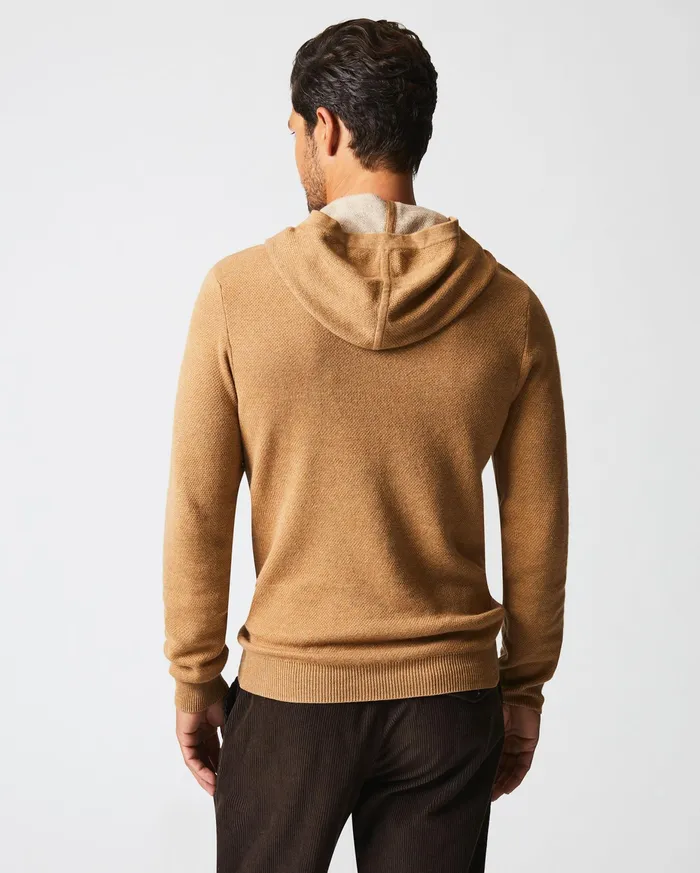 Men Double Knit Hoodie Sweater Camel Billy Reid Sweaters and Sweatshirts