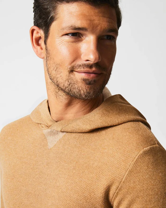 Men Double Knit Hoodie Sweater Camel Billy Reid Sweaters and Sweatshirts