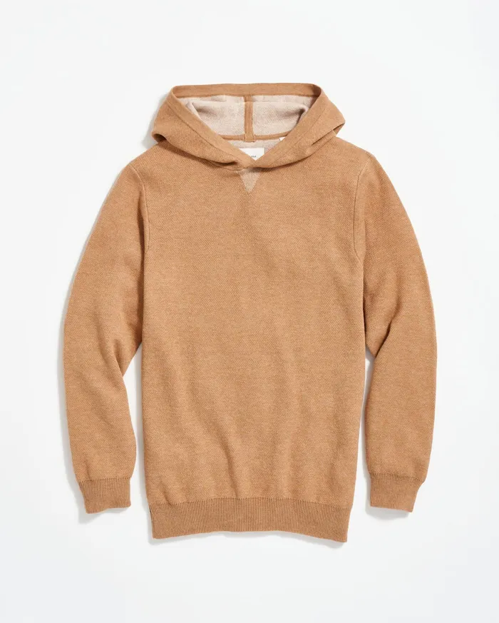 Men Double Knit Hoodie Sweater Camel Billy Reid Sweaters and Sweatshirts