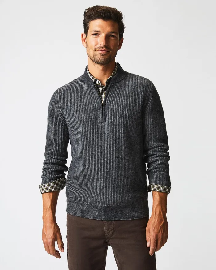 Men Fisherman Rib Half Zip Charcoalgrey Billy Reid Sweaters and Sweatshirts