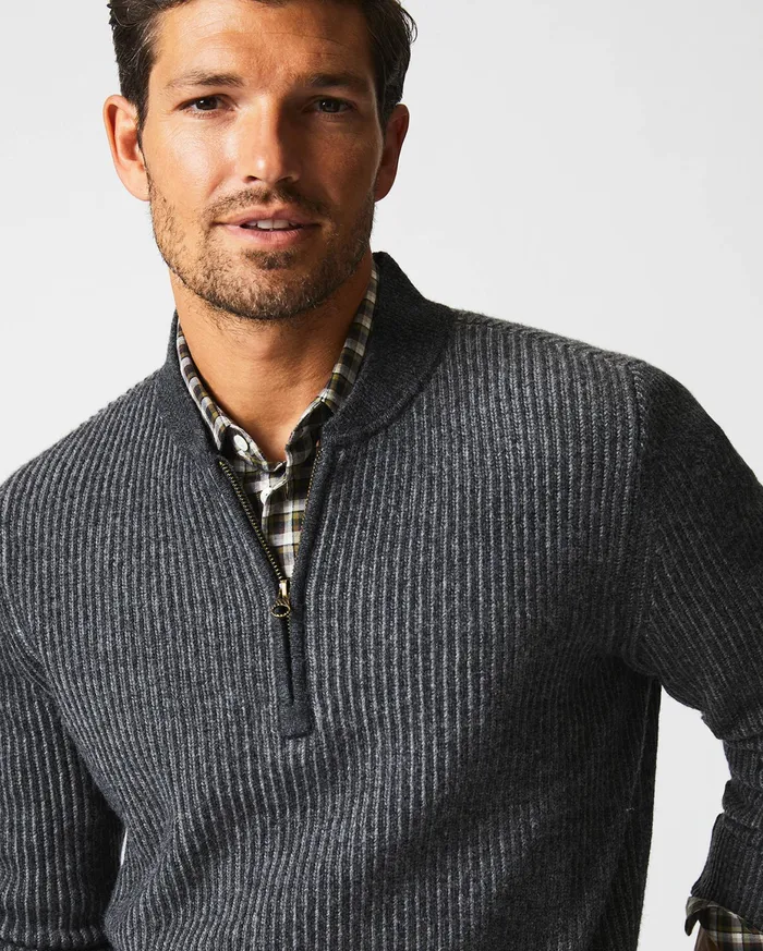 Men Fisherman Rib Half Zip Charcoalgrey Billy Reid Sweaters and Sweatshirts