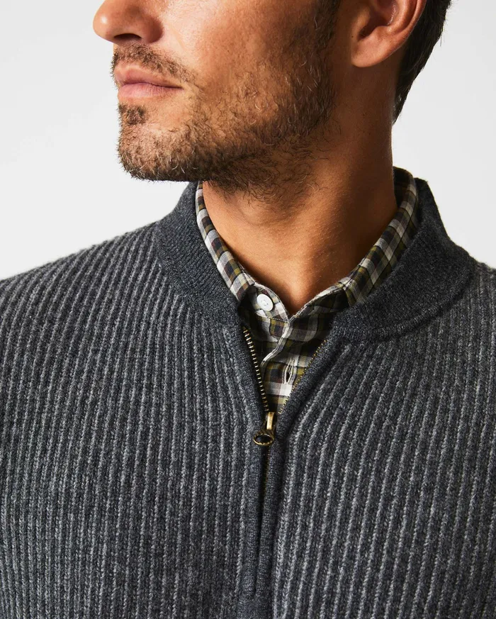 Men Fisherman Rib Half Zip Charcoalgrey Billy Reid Sweaters and Sweatshirts