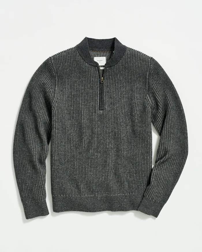Men Fisherman Rib Half Zip Charcoalgrey Billy Reid Sweaters and Sweatshirts