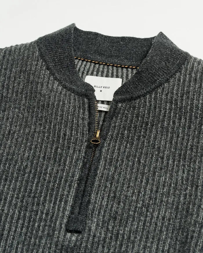 Men Fisherman Rib Half Zip Charcoalgrey Billy Reid Sweaters and Sweatshirts