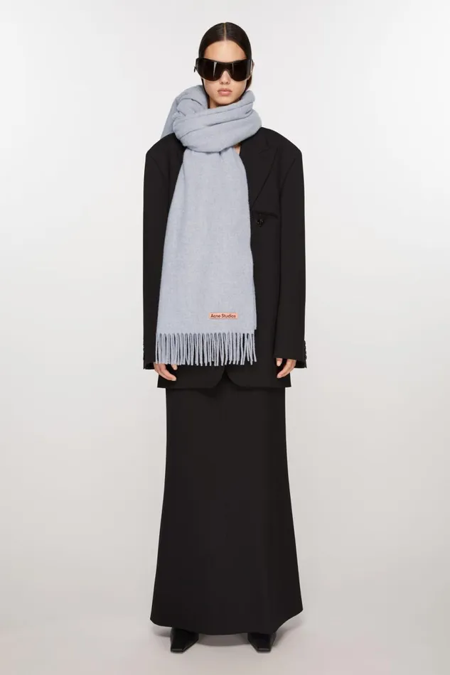 Men Fringe Wool Scarf 8211 Oversized Powder Blue Meacutelange Acne Studios Scarves