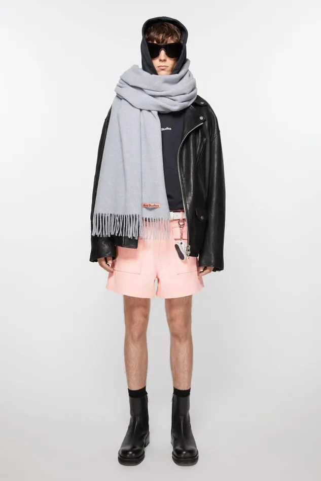 Men Fringe Wool Scarf 8211 Oversized Powder Blue Meacutelange Acne Studios Scarves