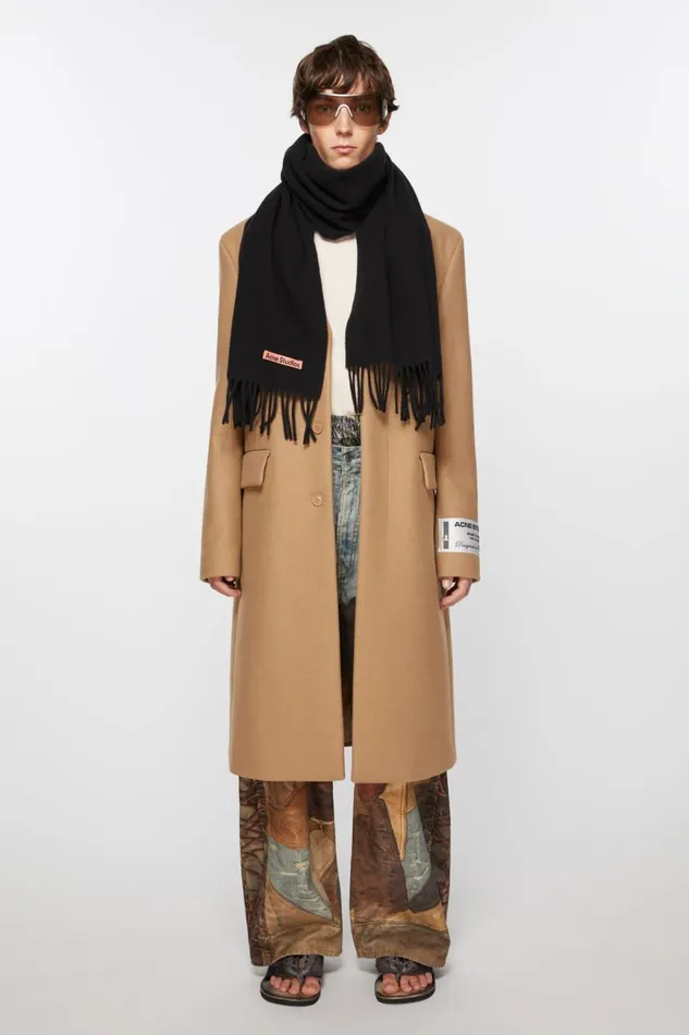 Men Fringe Wool Scarf Narrow Black Acne Studios Scarves