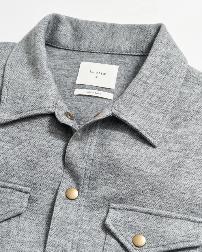 Men Herringbone Wool Shirt Jacket Medium Grey Billy Reid Shirting
