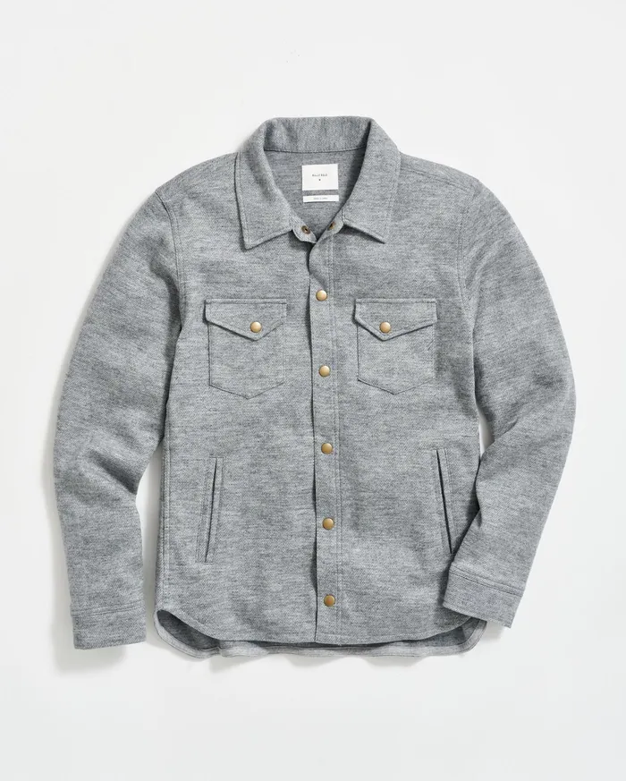 Men Herringbone Wool Shirt Jacket Medium Grey Billy Reid Shirting