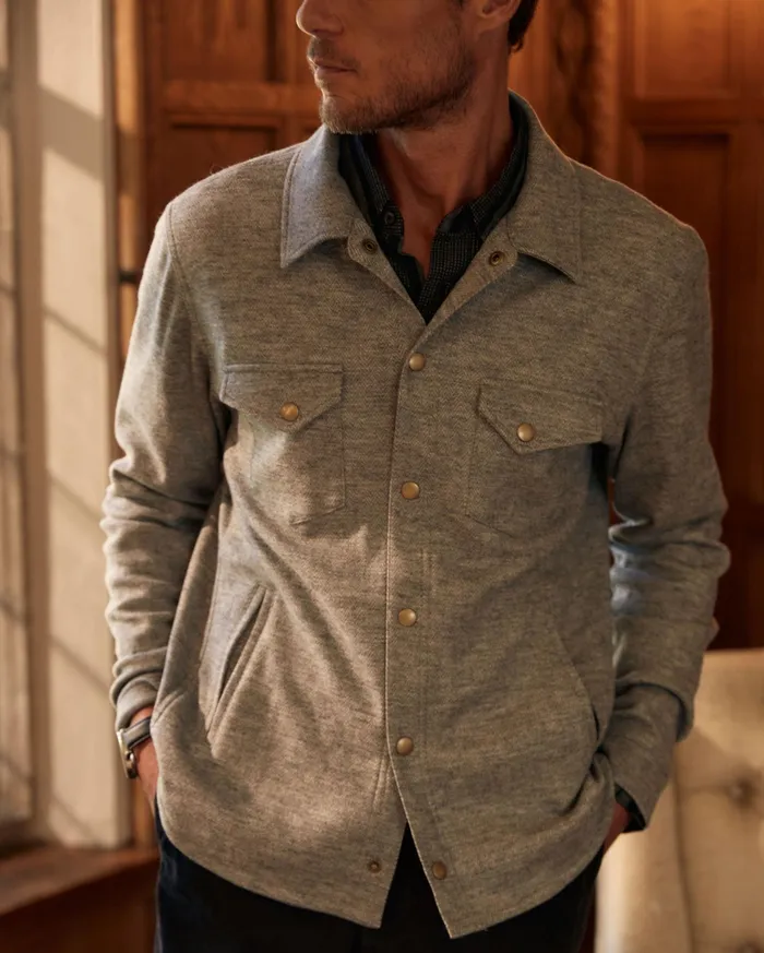 Men Herringbone Wool Shirt Jacket Medium Grey Billy Reid Shirting