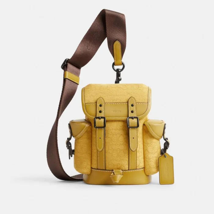 Men Hitch Backpack 13 In Micro Signature Jacquard Yellowflax Coach Backpacks