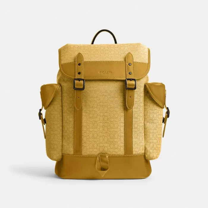 Men Hitch Backpack In Micro Signature Jacquard Yellowflax Coach Backpacks