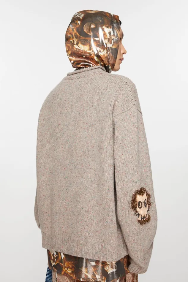 Men Jacquard Skull Jumper Grey Melangemulti Acne Studios Knitwear