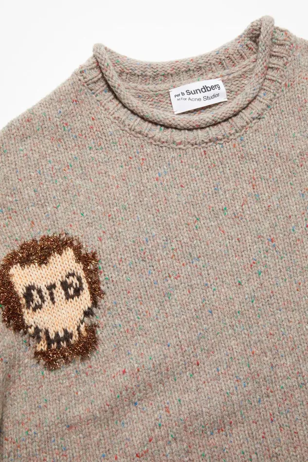 Men Jacquard Skull Jumper Grey Melangemulti Acne Studios Knitwear