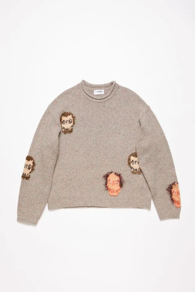 Men Jacquard Skull Jumper Grey Melangemulti Acne Studios Knitwear