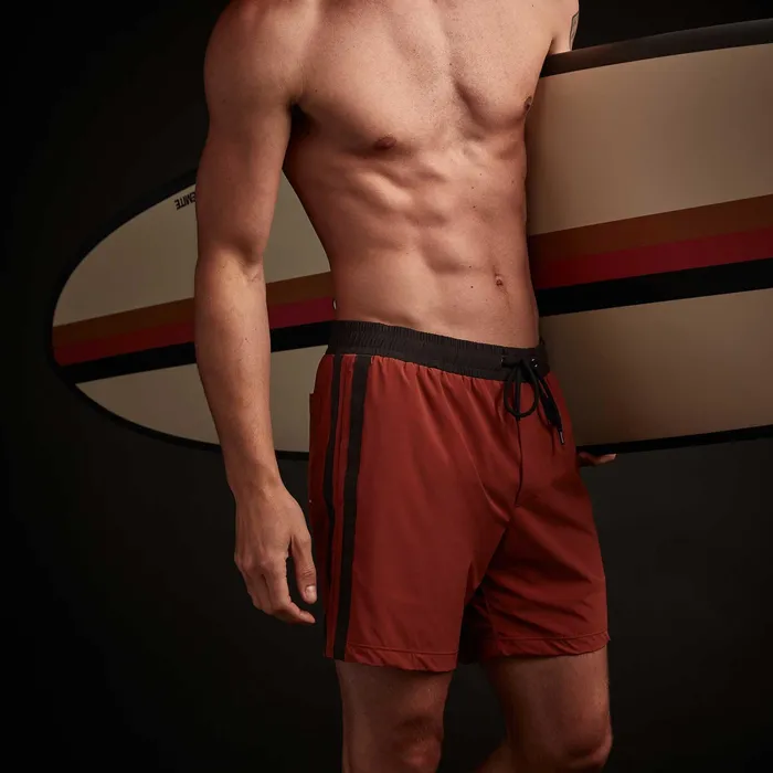 MEN James Perse Performance Swim YOSEMITE Double Stripe Swim Short Paprikacarbon