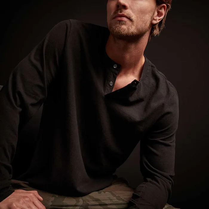MEN James Perse POLOSNOVELTY TOPS High Twist Jersey Henley Black