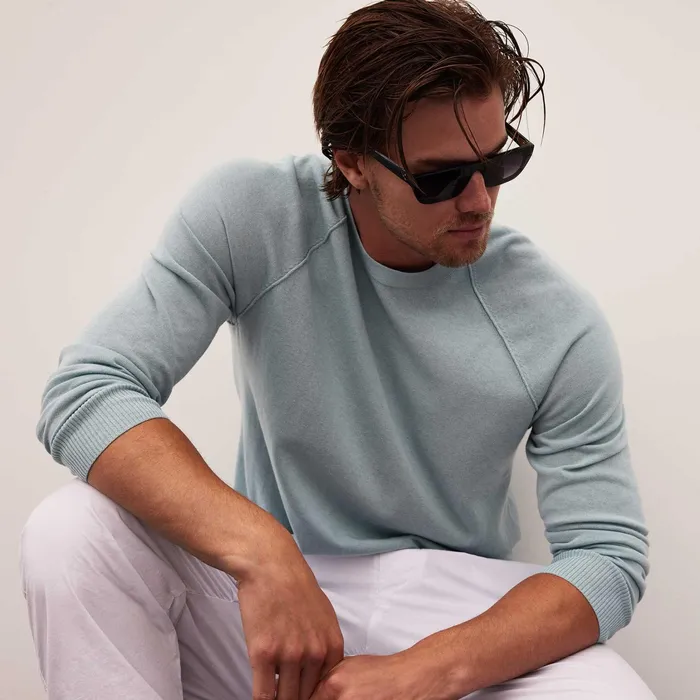MEN James Perse SWEATERS Colony Knit Crew Baby Blue
