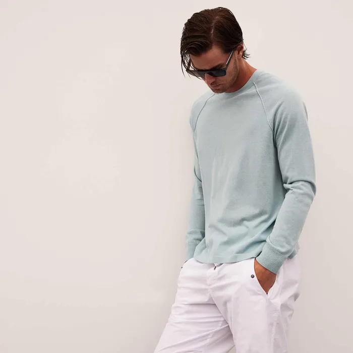 MEN James Perse SWEATERS Colony Knit Crew Baby Blue