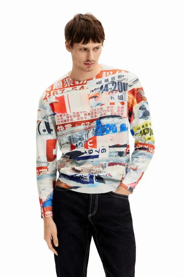 Men Jumpers And Sweatshirts Desigual Magazine Print Sweatshirt