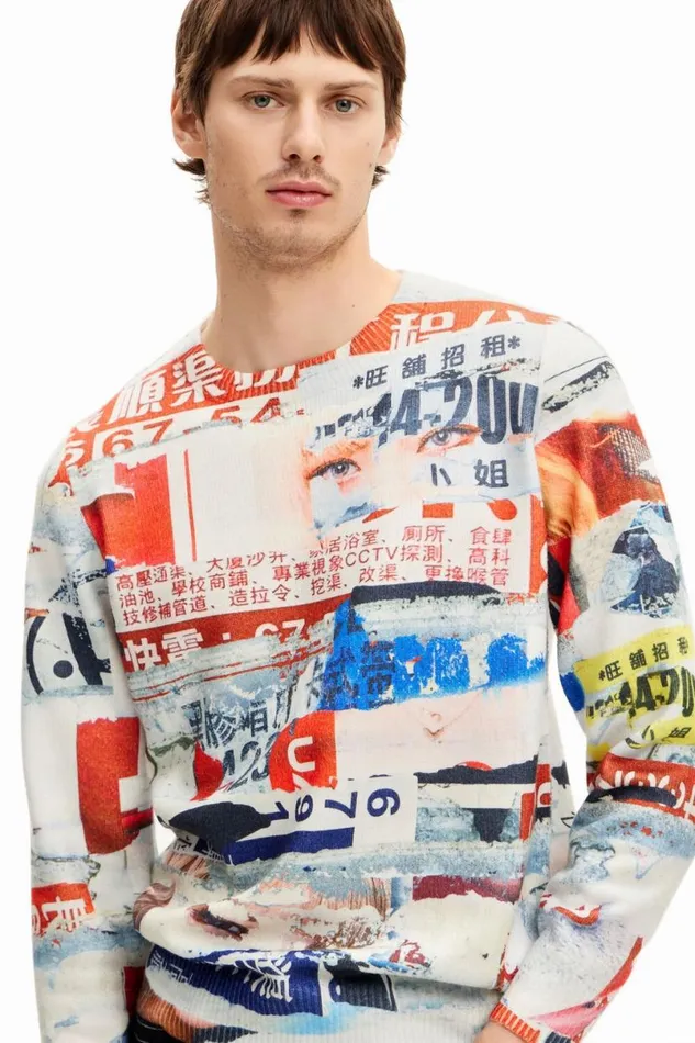 Men Jumpers And Sweatshirts Desigual Magazine Print Sweatshirt