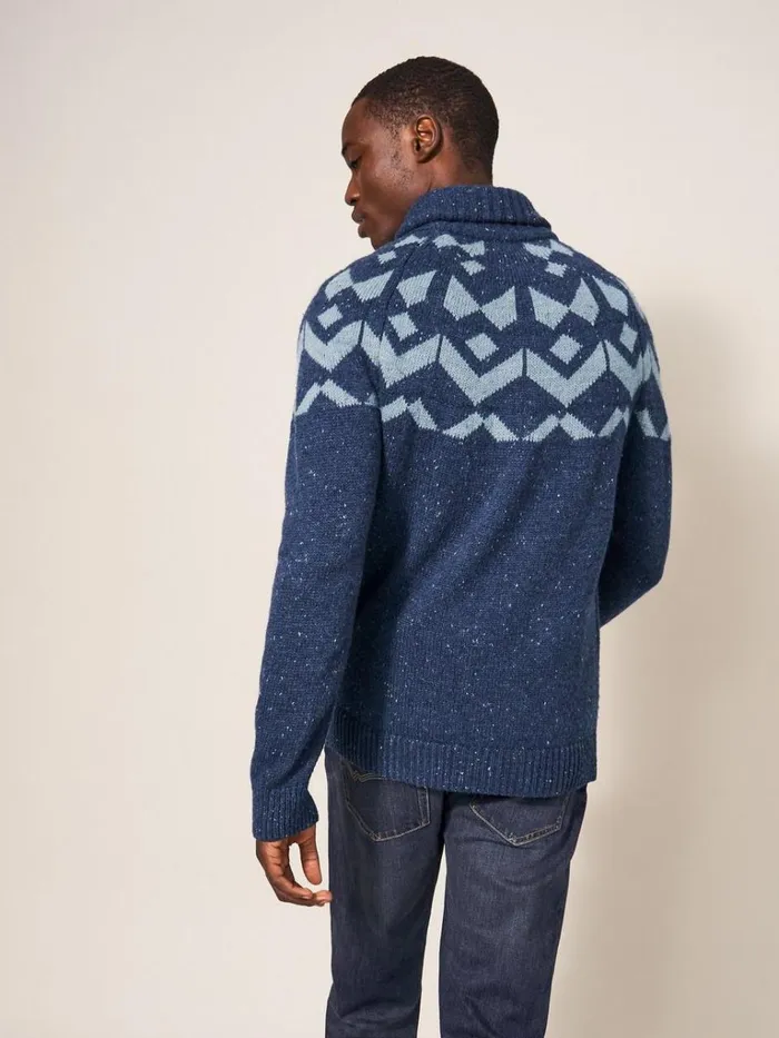 Men KNITWEAR White Stuff Arundel Geo Fairisle Shawl Navy Multi Men KNITWEAR White Stuff Arundel Geo Fairisle Shawl Navy Multi