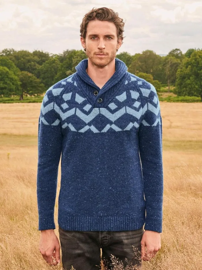 Men KNITWEAR White Stuff Arundel Geo Fairisle Shawl Navy Multi Men KNITWEAR White Stuff Arundel Geo Fairisle Shawl Navy Multi