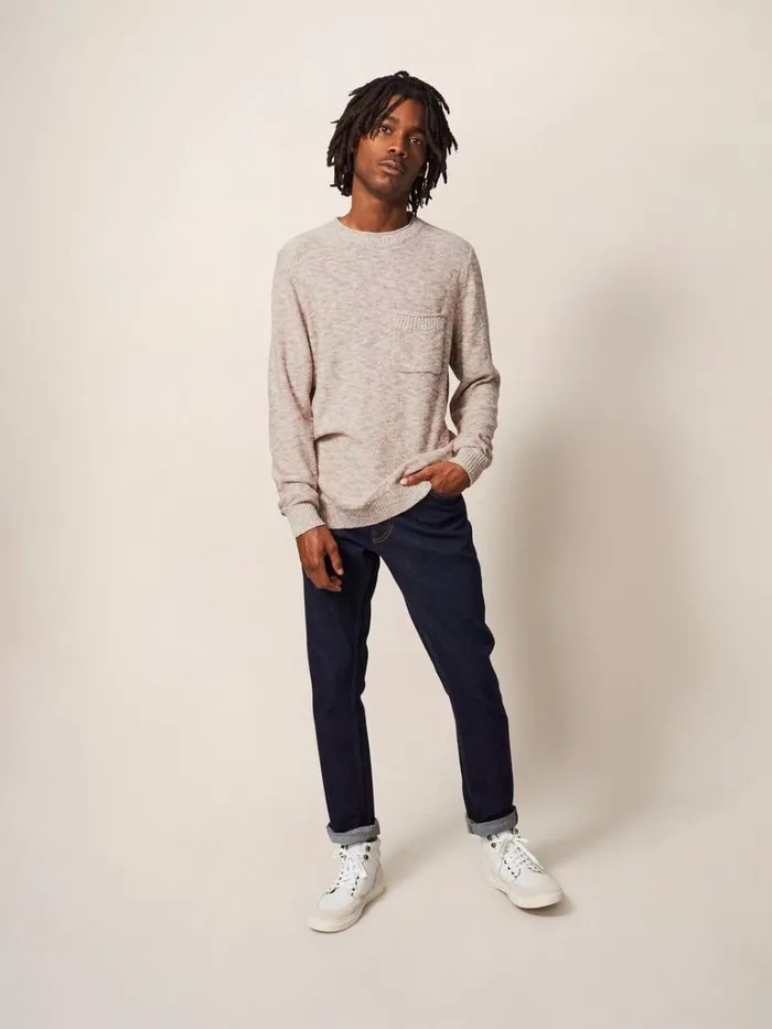 Men KNITWEAR White Stuff Grainger Pocket Crew Mid Brown