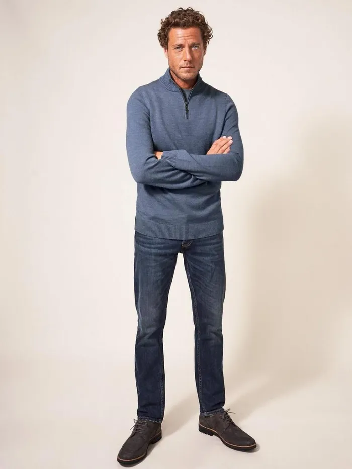 Men KNITWEAR White Stuff Newport Merino Funnel Chambray Blue