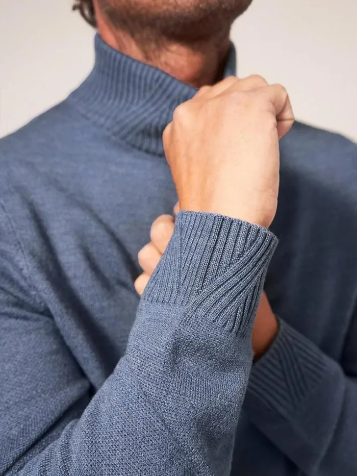 Men KNITWEAR White Stuff Newport Merino Funnel Chambray Blue Men KNITWEAR White Stuff Newport Merino Funnel Chambray Blue