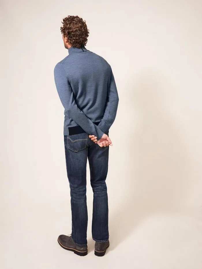 Men KNITWEAR White Stuff Newport Merino Funnel Chambray Blue Men KNITWEAR White Stuff Newport Merino Funnel Chambray Blue