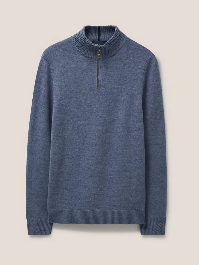 Men KNITWEAR White Stuff Newport Merino Funnel Chambray Blue Men KNITWEAR White Stuff Newport Merino Funnel Chambray Blue