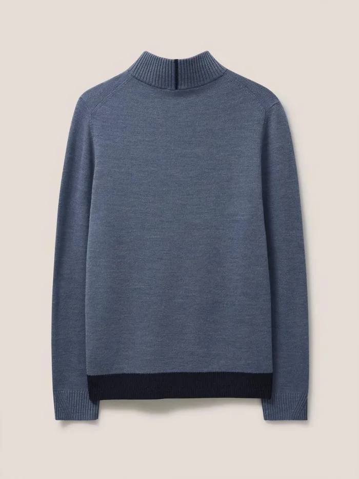 Men KNITWEAR White Stuff Newport Merino Funnel Chambray Blue Men KNITWEAR White Stuff Newport Merino Funnel Chambray Blue