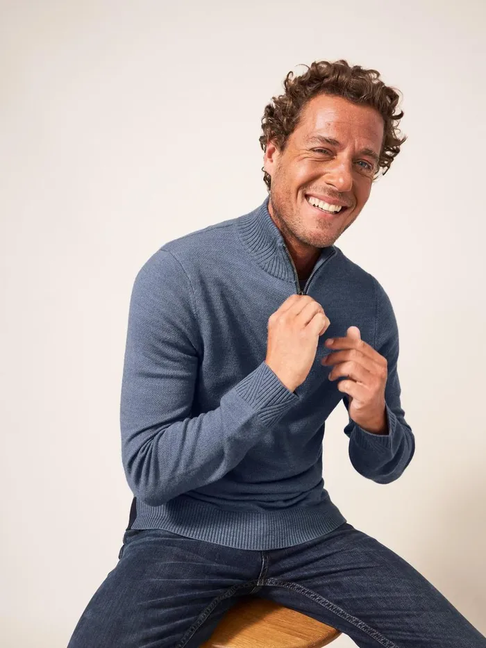 Men KNITWEAR White Stuff Newport Merino Funnel Chambray Blue Men KNITWEAR White Stuff Newport Merino Funnel Chambray Blue