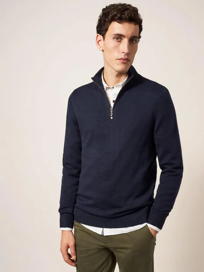 Men KNITWEAR White Stuff Newport Merino Funnel Dark Navy Men KNITWEAR White Stuff Newport Merino Funnel Dark Navy