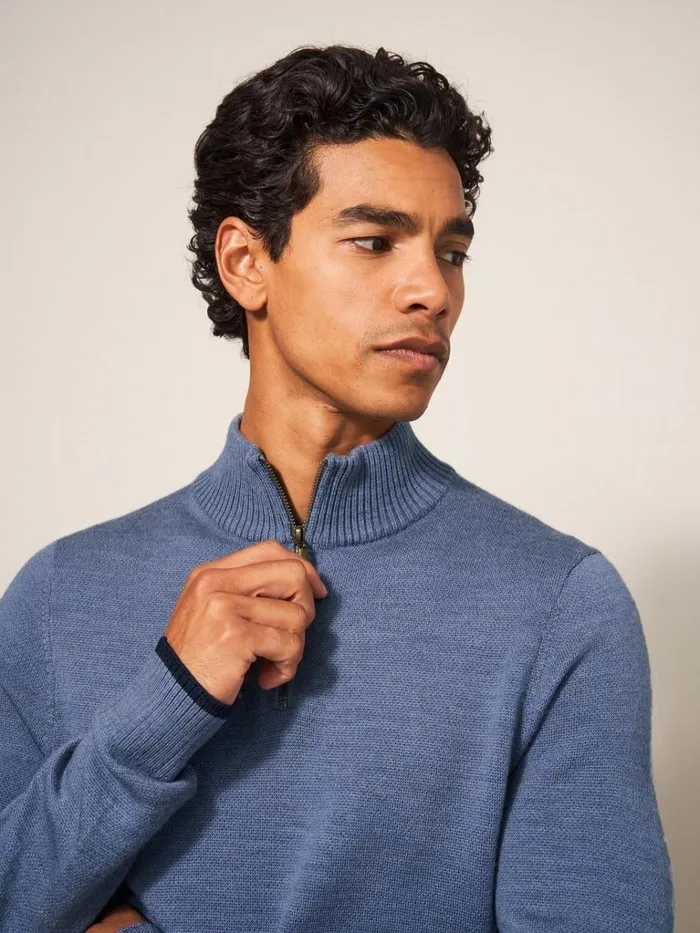 Men KNITWEAR White Stuff Newport Merino Jumper Chambray Blue